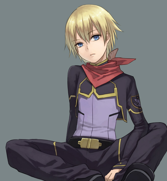 1boy, array_danon_ci, bandana, bandanna, blonde_hair, brown_eyes, rinne_no_lagrange, short_hair, solo, tranceorange