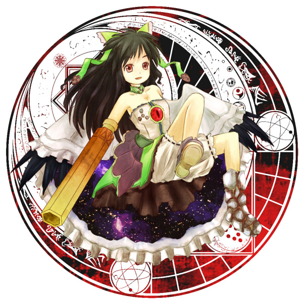 alternate_costume, arm_cannon, bad_id, bloomers, circle, dress, reiuji_utsuho, shiki_shaku