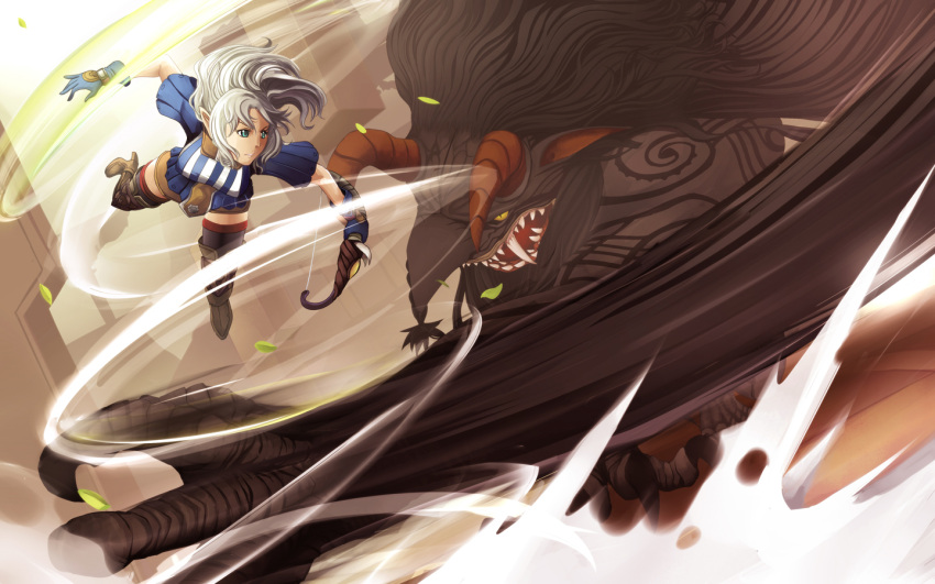 archer_(dragon_nest), bow_(weapon), dragon_nest, elf, green_hair, manticore, pointy_ears, rouzille