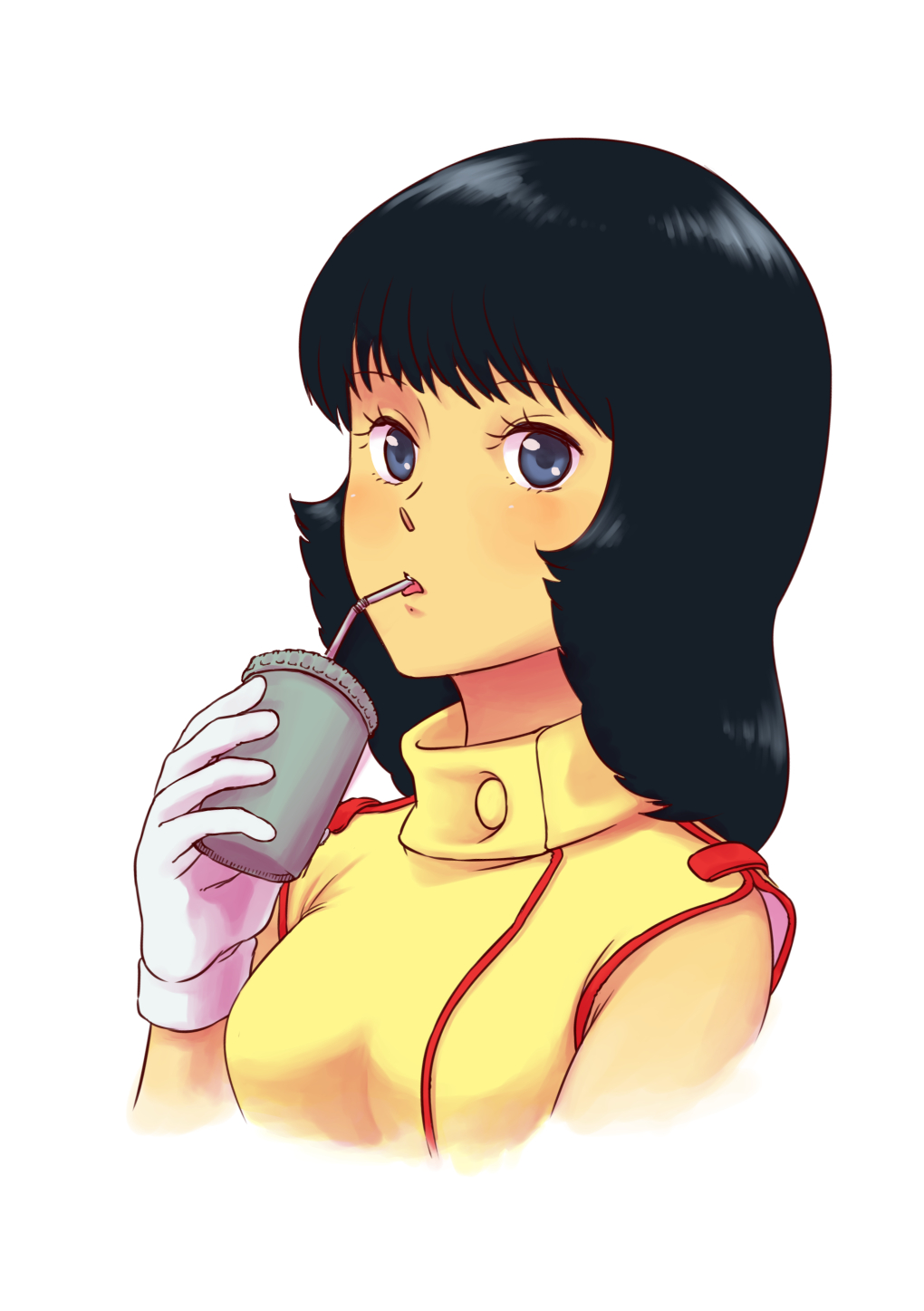 1girl, black_hair, blue_eyes, blue_hair, cup, drinking, fa_yuiry, gloves