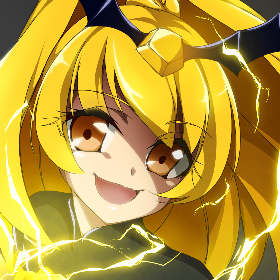 1girl, :d, bad_end_peace, bad_end_precure, blonde_hair, close-up, dam-miyuki, dark_persona
