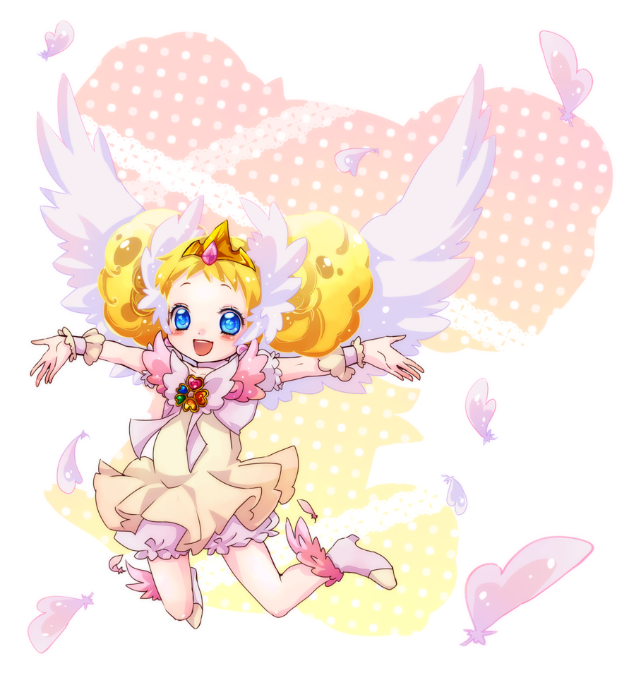 1girl, angel_wings, blonde_hair, bloomers, blue_eyes, brooch, candy_(smile_precure!), choker