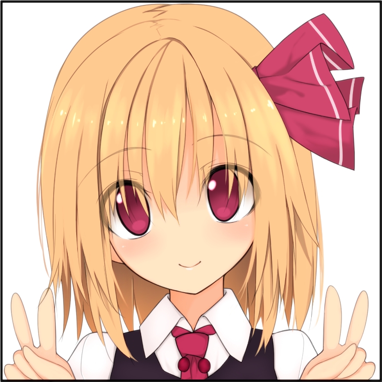 face, pochi_(potihouse), rumia, smile, solo, touhou, v, white_background