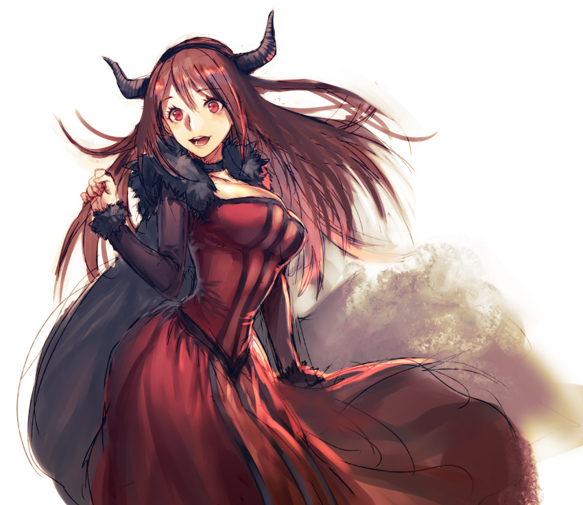 collar, demon_horns, dress, fur, kitsunen_(kitune_n), maou_(maoyuu), maoyuu_maou_yuusha, red_eyes