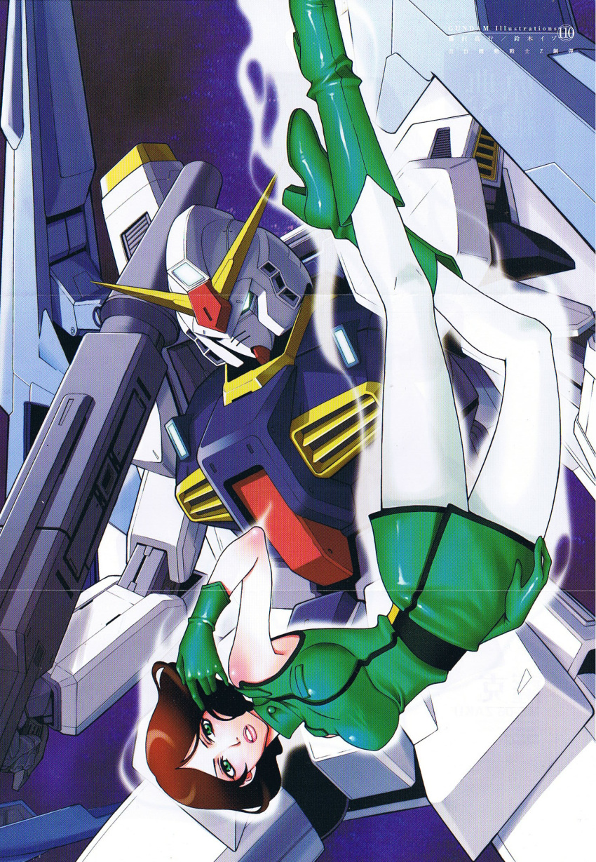 brown_hair, emma_sheen, green_eyes, gundam, gundam_mk_ii, mecha, military, military_uniform