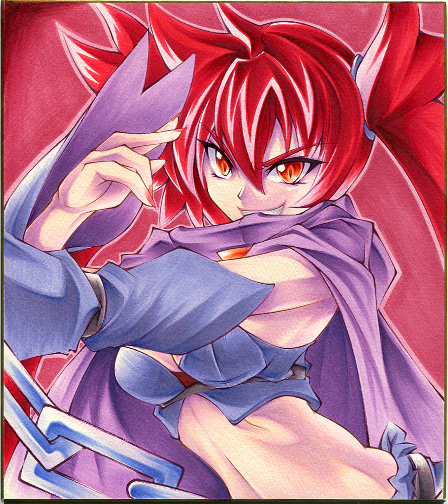 arcana_heart, arcana_heart_3, calnarsa, chain, chains, detached_sleeves, midriff, red_hair