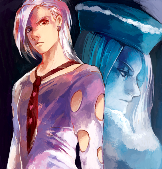 2boys, blue_hair, hat, iu, jojo_no_kimyou_na_bouken, long_hair, massimo_volpe, multiple_boys