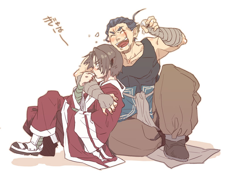animal_ears, armor, astsm, benawi, drunk, kurou, kurou_(utawareru_mono), male