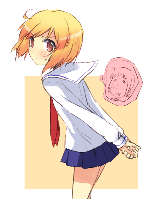 1boy, 1girl, :<, blush, kotoura-san, kotoura_haruka, long_sleeves, manabe_yoshihisa