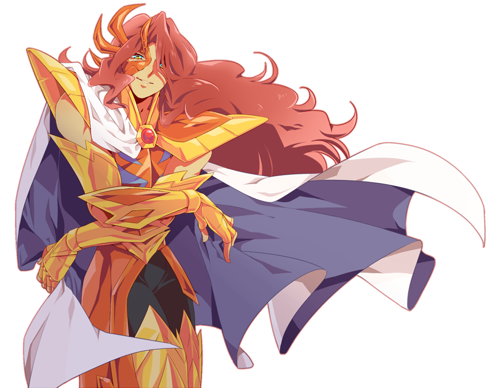 1boy, amiko, armor, blue_eyes, cancer_schiller, cape, long_hair, looking_at_viewer, male, red_hair, redhead, saint_seiya, saint_seiya_omega, simple_background, smile, solo, white_background