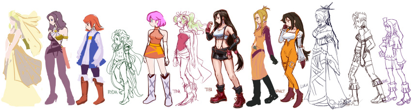 6+girls, black_hair, blonde_hair, bodysuit, boots, character_name, character_request, copyright_request