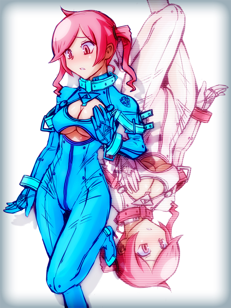 bodysuit, breasts, cleavage, cleavage_cutout, collar, digimon, digimon_world_re:digitize, dual_persona
