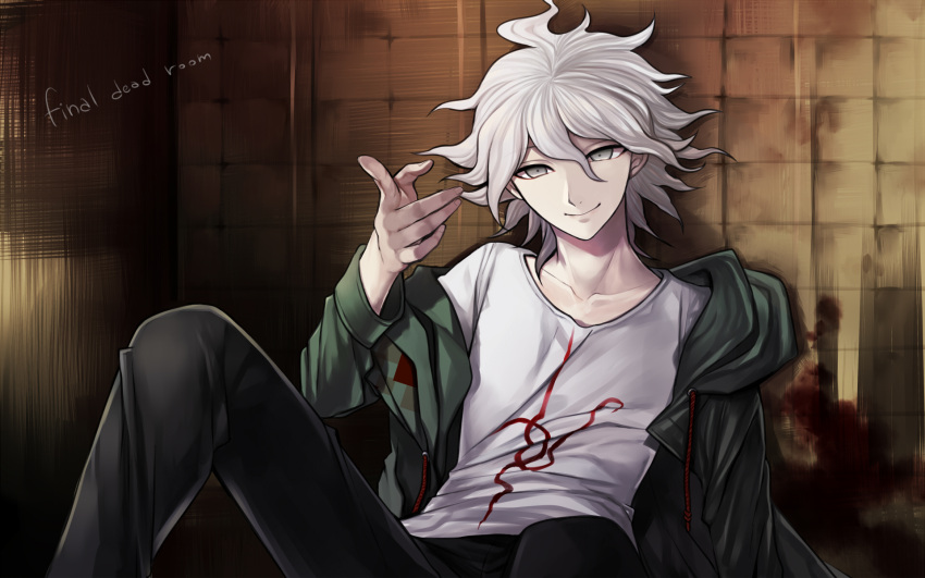 blood, dangan-ronpa, dangan_ronpa, gray_eyes, grey_hair, grey_eyes, harano, highres