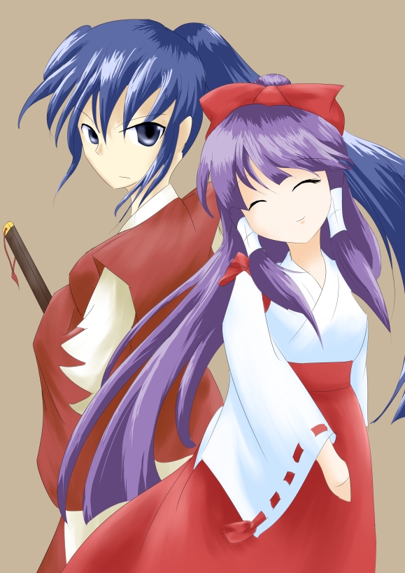 2girls, hakurei_reimu, hakurei_reimu_(pc-98), hinomihata, meira, multiple_girls, tagme, touhou