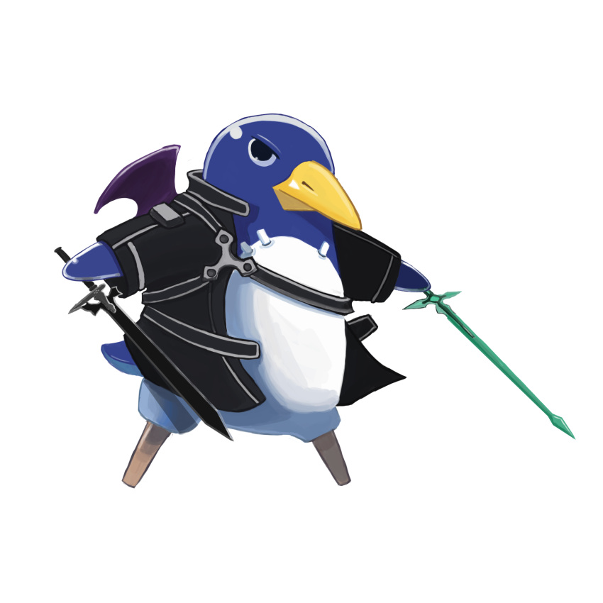 bat_wings, beak, disgaea, drawfag, dual_wielding, highres, jacket, kirito