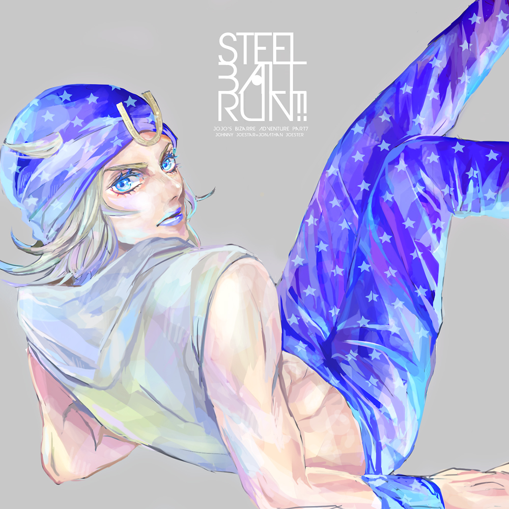 1boy, beanie, blonde_hair, blue_eyes, hat, johnny_joestar, jojo_no_kimyou_na_bouken, lipstick