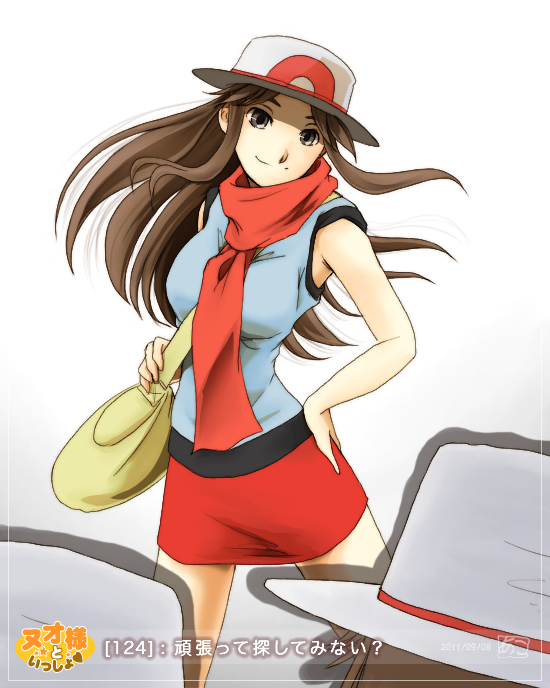 akosan, bag, blue_(pokemon), brown_eyes, brown_hair, hat, long_hair, multiple_girls