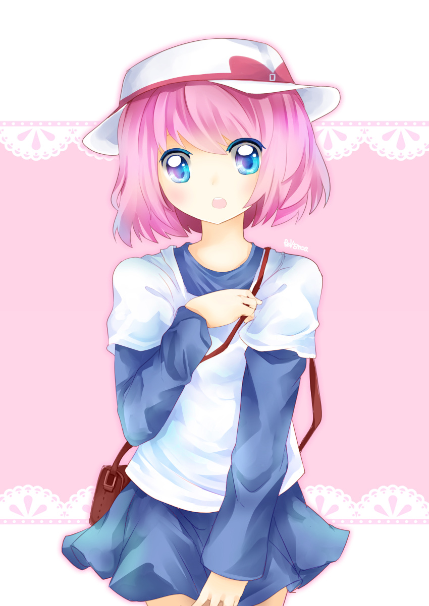 1girl, :o, absurdres, bag, blue_eyes, blush, hat, highres