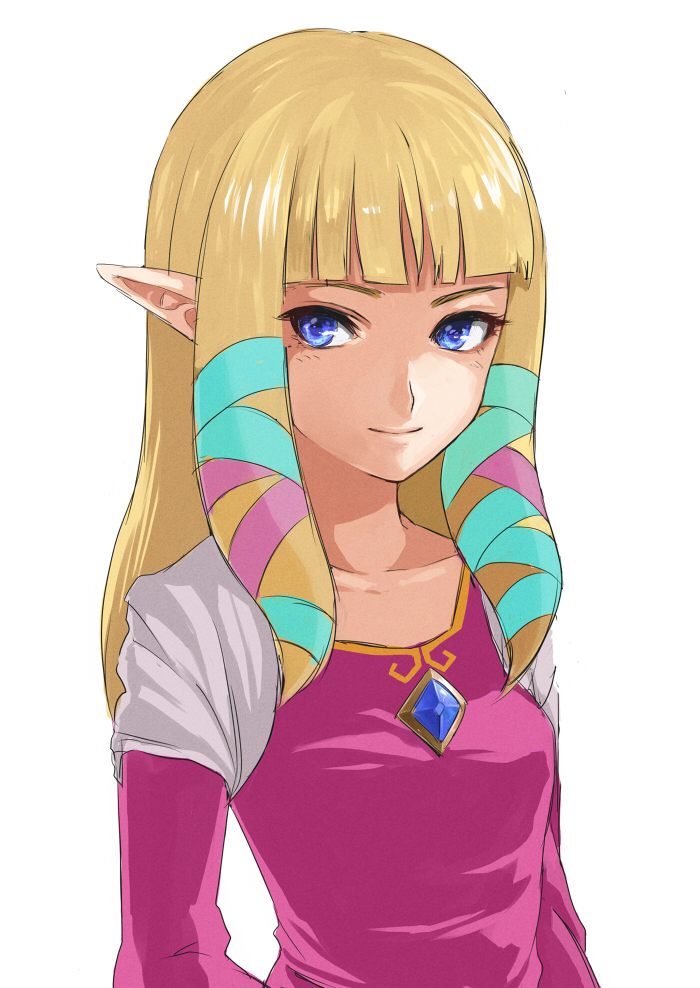 blonde_hair, blue_eyes, long_hair, pointy_ears, princess_zelda, skyward_sword, smile, solo, souseki556, the_legend_of_zelda