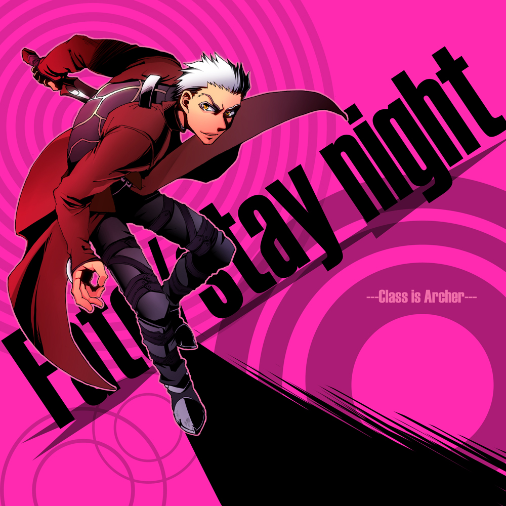 1boy, archer, aya_(pixiv73672), brown_eyes, fate/stay_night, fate_(series), kanshou_&amp;_bakuya, solo