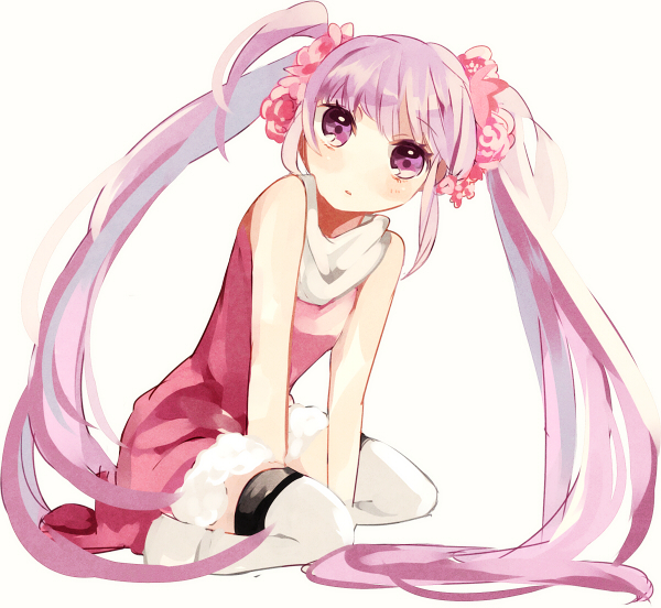 chidori_(@rom), kneeling, purple_eyes, purple_hair, scrunchie, solo, sophie_(tales_of_graces), tales_of_(series)