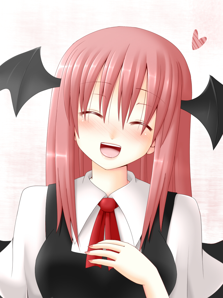 1girl, ^_^, bust, closed_eyes, dotera-otoko, dress_shirt, eyes_closed, head_wings