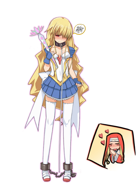 2girls, blonde_hair, blush, blush_stickers, breasts, character_request, closed_eyes, eyes_closed