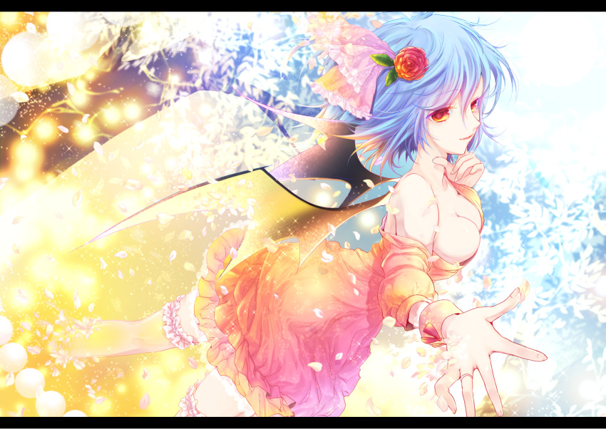 1girl, adult, alternate_costume, bare_shoulders, bat_wings, blue_hair, breasts, cleavage