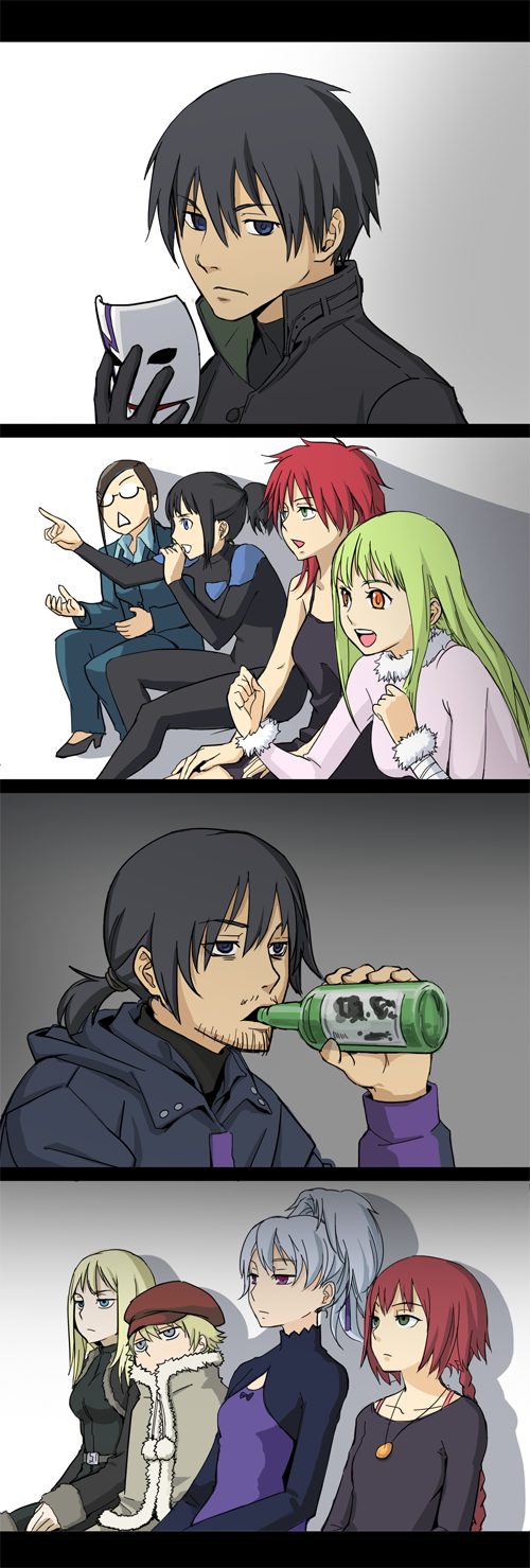 amado_(shin), amber, bai, black_hair, darker_than_black, drinking, facial_hair, gaijin_4koma