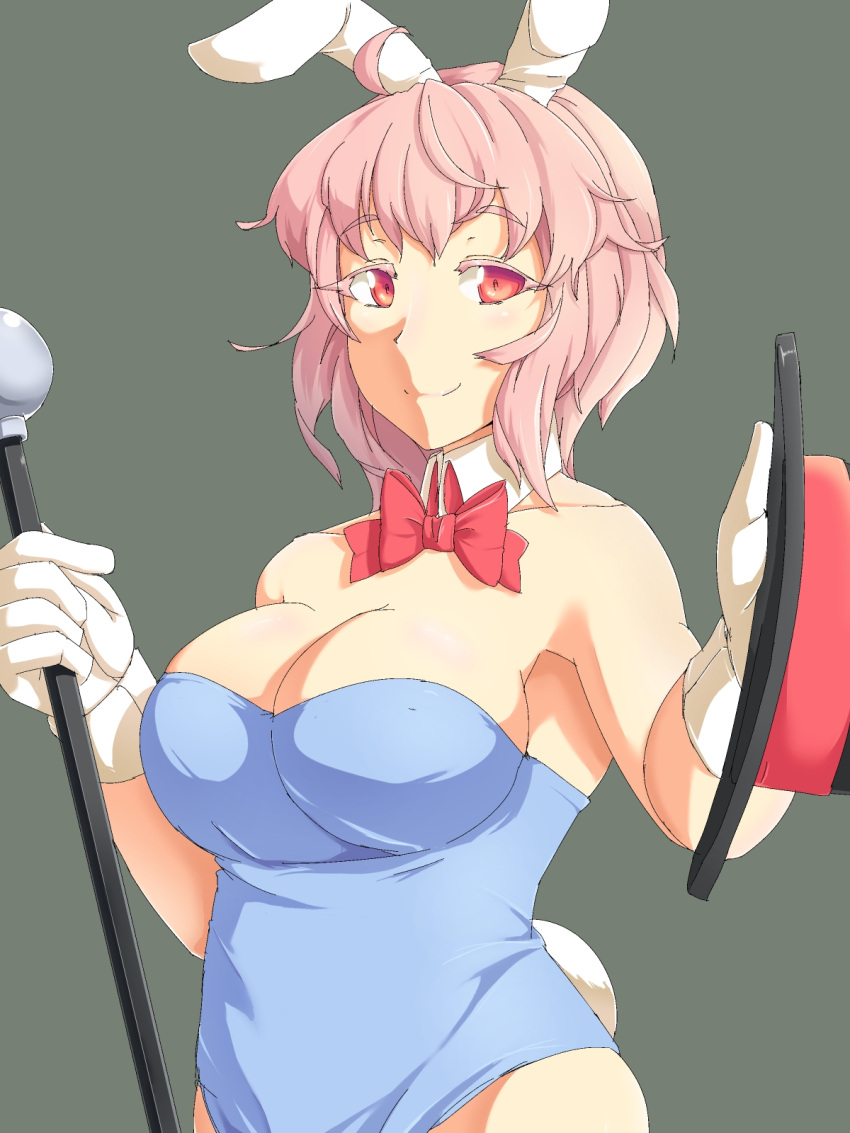 1girl, animal_ears, bare_shoulders, bowtie, breasts, bunny_ears, bunny_girl, bunny_tail