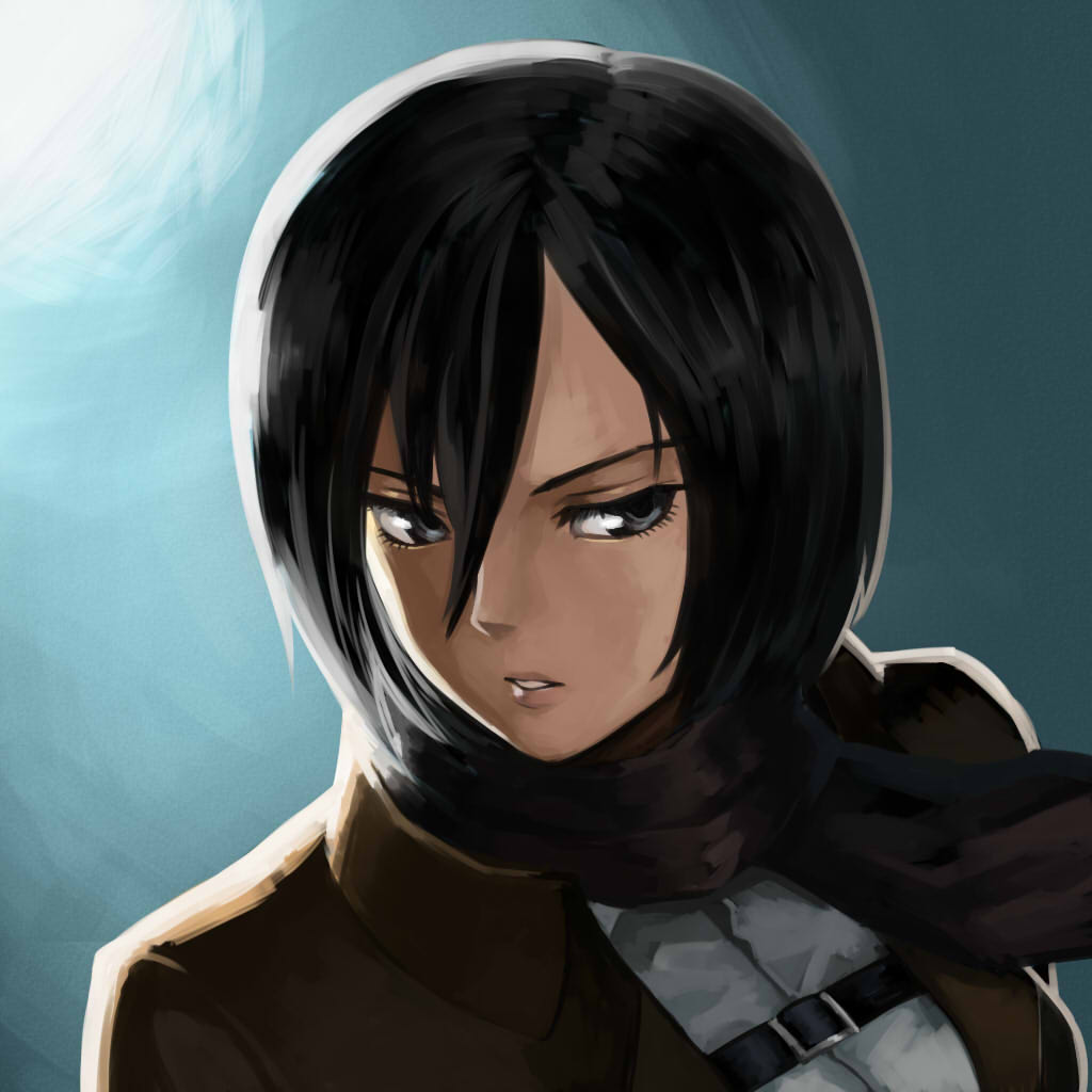 black_eyes, black_hair, mikasa_ackerman, otosama, scarf, shingeki_no_kyojin, short_hair, solo