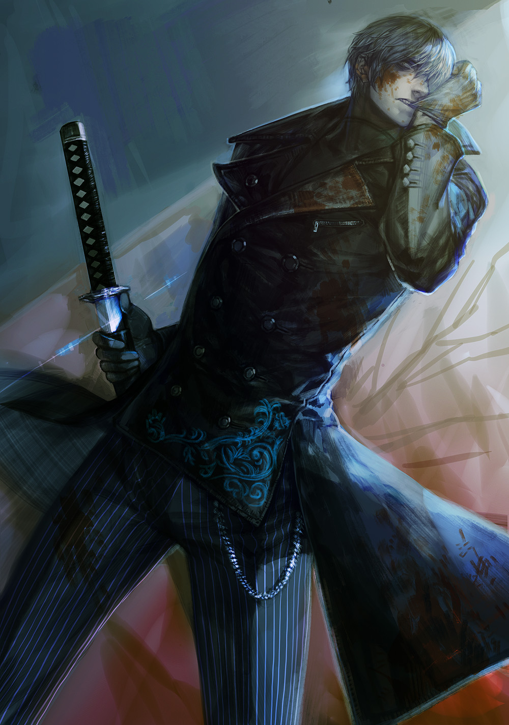 1boy, blood, devil_may_cry, devil_may_cry_(series), dmc:_devil_may_cry, et.m, gloves, hair_over_one_eye