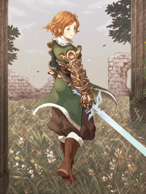 armor, armored_dress, boots, brown_hair, dress, final_fantasy, final_fantasy_tactics_a2, final_fantasy_tactics_advance