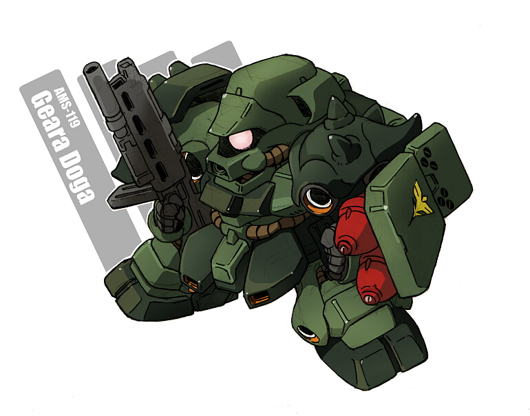 beam_machinegun, char's_counterattack, char's_counterattack, chibi, geara_doga, glowing, glowing_eye, gundam