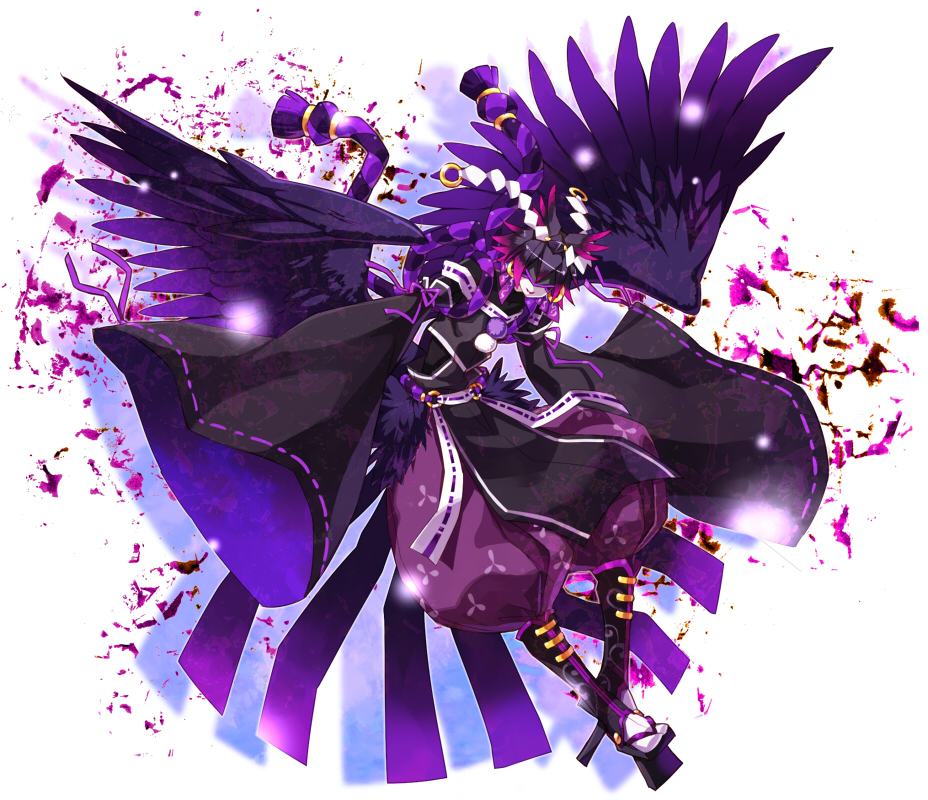 1boy, feathers, geta, kyousaku, male, mygrimoire, original, ribbon, solo, stolas_(mygrimoire), wings