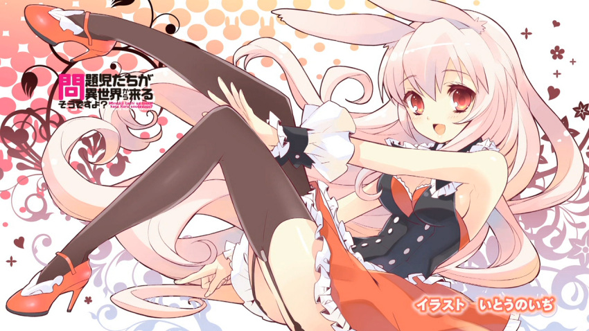 1girl, animal_ears, artist_name, black_legwear, bunny_ears, bunny_girl, eyecatch, frills