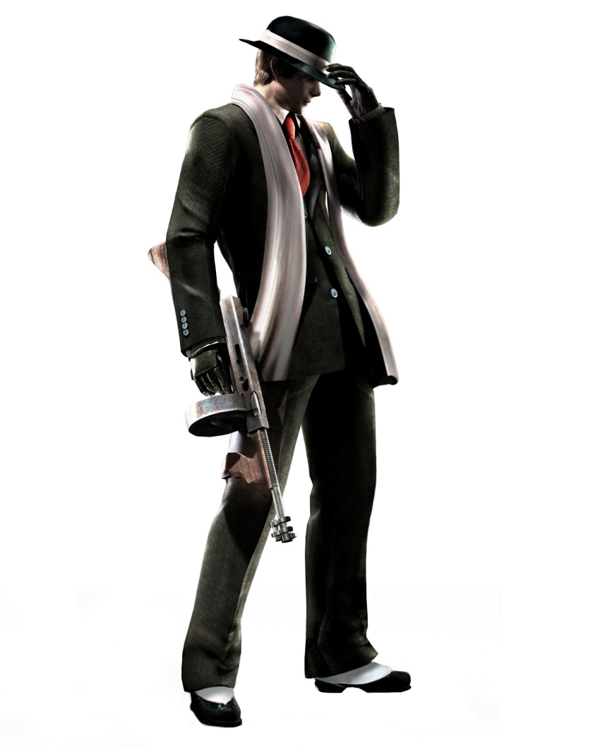 alternate_costume, capcom, fedora, formal, gloves, gun, highres, leon_s_kennedy
