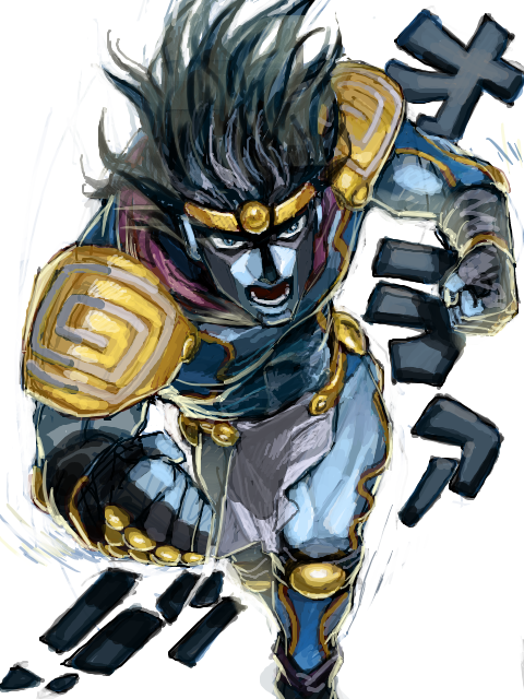 1boy, black_hair, blue_eyes, fingerless_gloves, gloves, jojo_no_kimyou_na_bouken, long_hair, no_humans