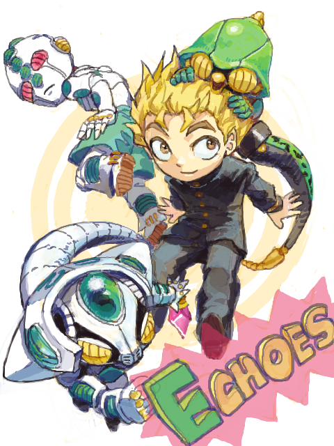 1boy, blonde_hair, brown_eyes, echoes_(stand), gakuran, hirose_kouichi, jojo_no_kimyou_na_bouken, multiple_persona