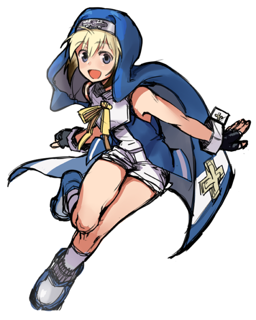 1girl, :d, blonde_hair, blue_eyes, blush, bridget_(guilty_gear), bridget_(guilty_gear)_(cosplay), cosplay