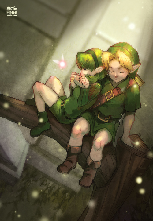 1boy, 1girl, boots, fairy, finni_chang, forest, green_eyes, green_hair