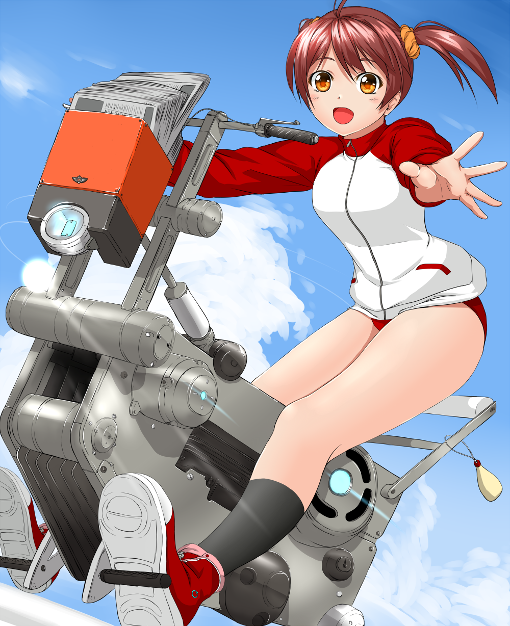 1girl, ayase_tamaki, brown_eyes, brown_hair, buruma, highres, isshiki_akane, short_hair
