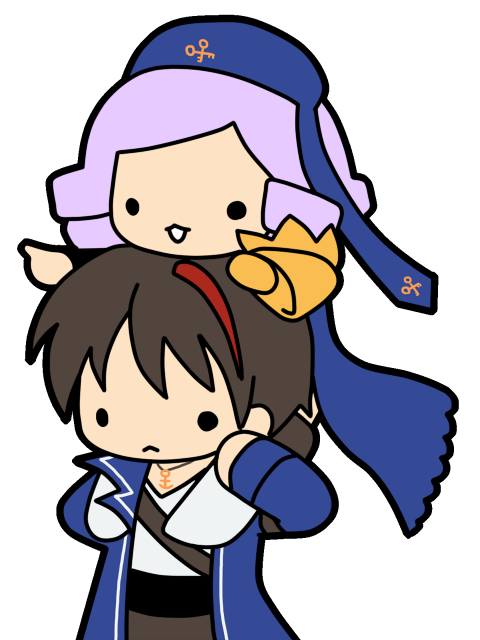 1boy, 1girl, :<, anchor, brown_hair, dlanor_a_knox, drill_hair, eiserne_jungfrau