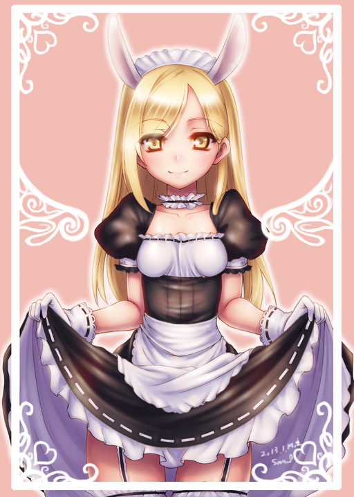 1girl, 2013, animal_ears, blonde_hair, bunny_ears, choker, collarbone, dated