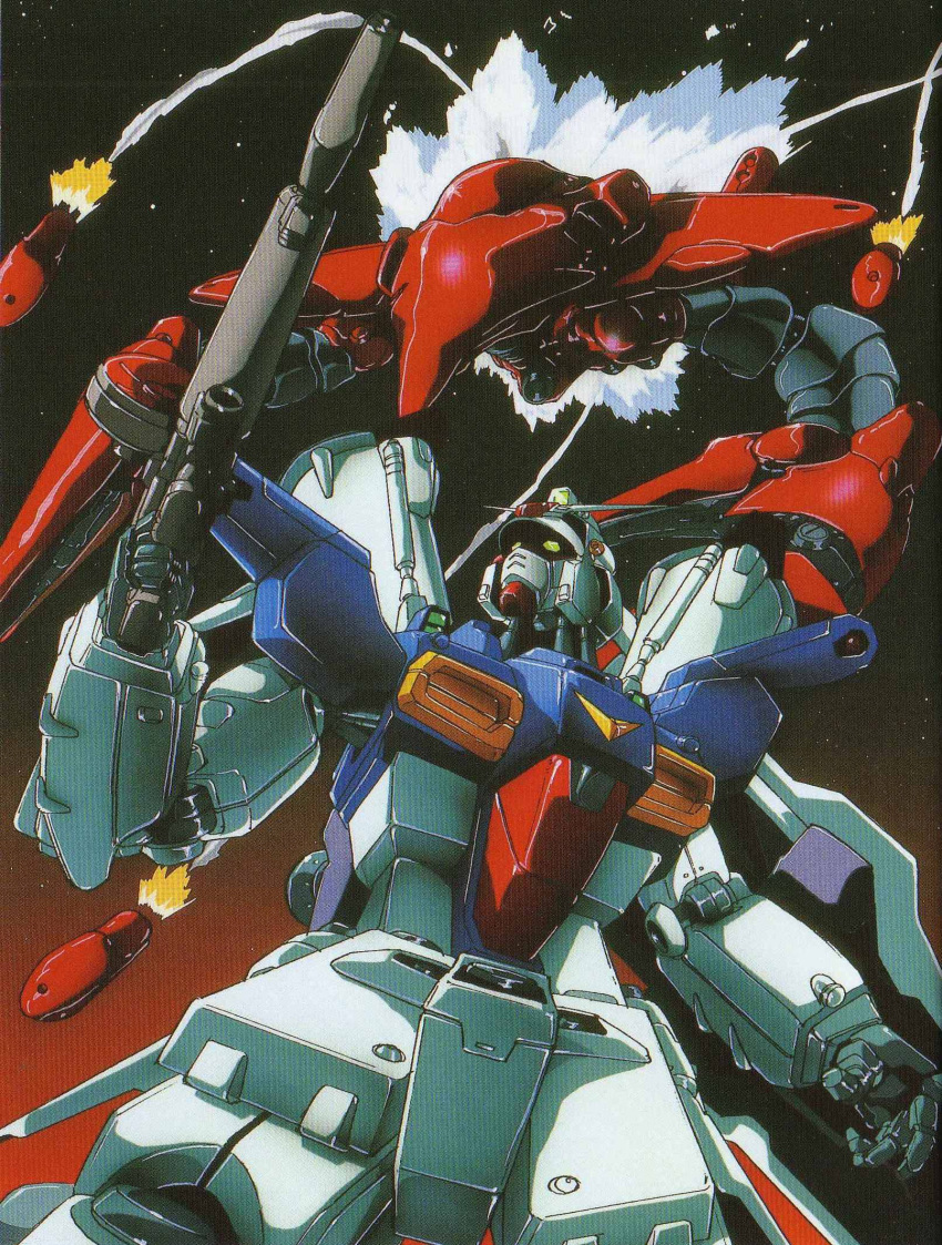 beam_rifle, claws, gun, gundam, gundam_0083, gundam_gp-01_full_vernian_zephyranthes, highres, mecha, missile, shield, val_varo, weapon