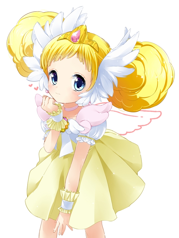 1girl, blonde_hair, blue_eyes, blush, brooch, candy_(smile_precure!), choker, double_bun