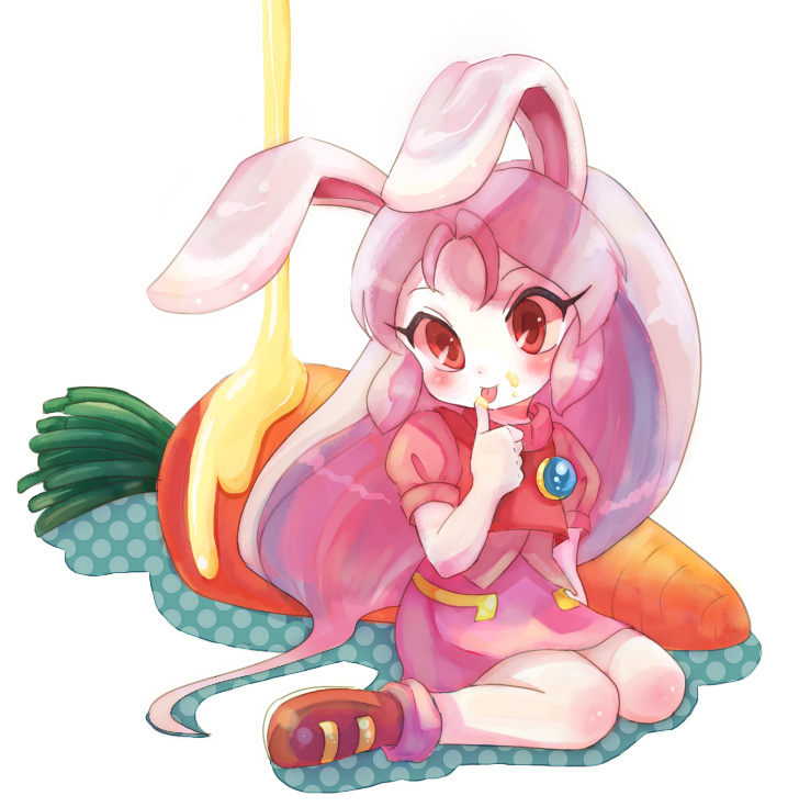 animal_ears, bunny_ears, carrot, cream_(eto_ranger), juuni_senshi_bakuretsu_eto_ranger, licking, oota, pink_hair