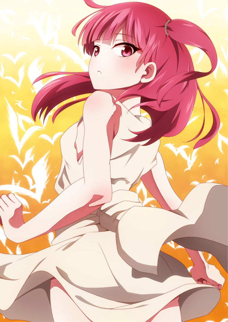 1girl, dress, long_hair, looking_at_viewer, magi_the_labyrinth_of_magic, morgiana, nio, nio-nyan, red_eyes, red_hair, redhead, side_ponytail, solo