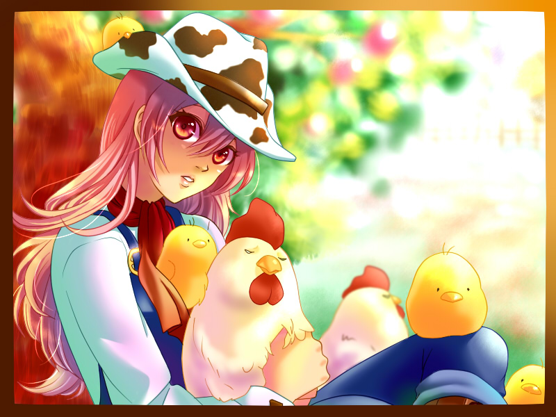bakatori, bird, chick, chicken, cow_print, cowboy_hat, harvest_moon:_a_new_beginning, hat