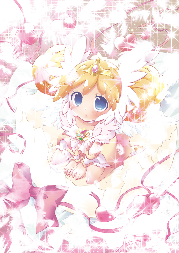 1girl, blonde_hair, blue_eyes, blush, bow, brooch, candy_(smile_precure!), double_bun